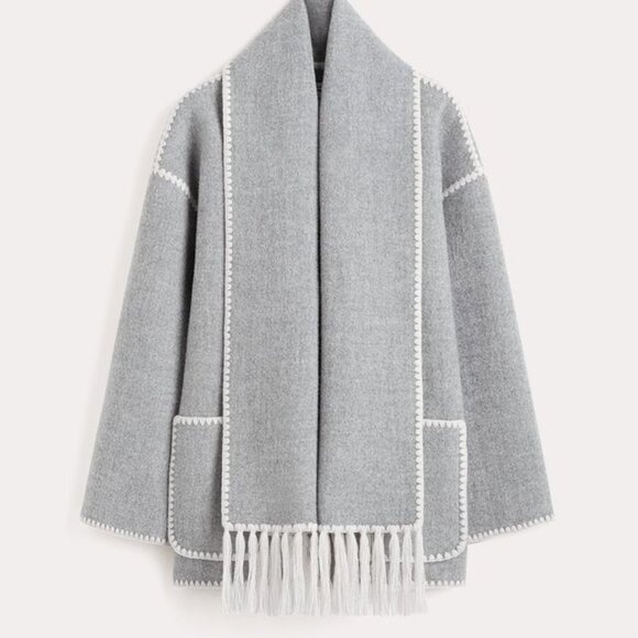 Embroidered scarf jacket light grey mélange - Picture 1 of 12